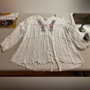 White Floral Embroidered Peasant Top